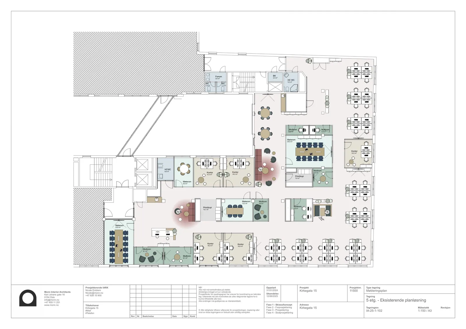 Current layout: 36 open-plan workstations and 4 team offices with meeting and multi-purpose rooms.